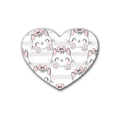 Cat With Bow Pattern Rubber Coaster (heart)  by Vaneshart