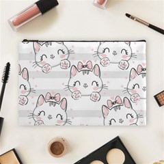 Cat With Bow Pattern Cosmetic Bag (large) by Vaneshart