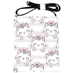 Cat With Bow Pattern Shoulder Sling Bag by Vaneshart