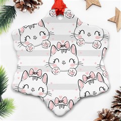 Cat With Bow Pattern Ornament (snowflake) by Vaneshart