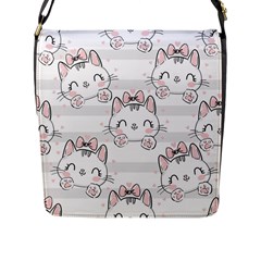 Cat With Bow Pattern Flap Closure Messenger Bag (l) by Vaneshart