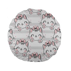 Cat With Bow Pattern Standard 15  Premium Flano Round Cushions by Vaneshart