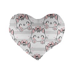 Cat With Bow Pattern Standard 16  Premium Flano Heart Shape Cushions by Vaneshart