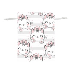 Cat With Bow Pattern Lightweight Drawstring Pouch (l) by Vaneshart