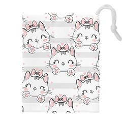 Cat With Bow Pattern Drawstring Pouch (4xl) by Vaneshart