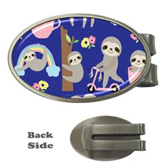 Hand Drawn Cute Sloth Pattern Background Money Clips (oval)  by Vaneshart