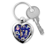 Hand Drawn Cute Sloth Pattern Background Key Chain (Heart) Front