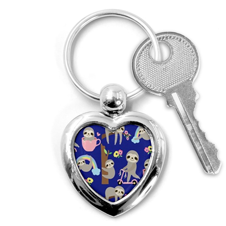 Hand Drawn Cute Sloth Pattern Background Key Chain (Heart)