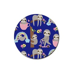 Hand Drawn Cute Sloth Pattern Background Rubber Round Coaster (4 Pack)  by Vaneshart