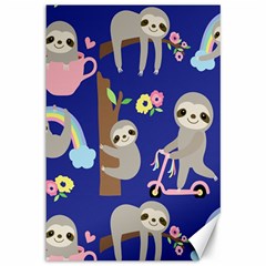 Hand Drawn Cute Sloth Pattern Background Canvas 12  X 18  by Vaneshart