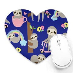 Hand Drawn Cute Sloth Pattern Background Heart Mousepads by Vaneshart