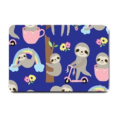 Hand Drawn Cute Sloth Pattern Background Small Doormat  by Vaneshart