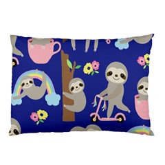 Hand Drawn Cute Sloth Pattern Background Pillow Case by Vaneshart