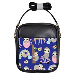 Hand Drawn Cute Sloth Pattern Background Girls Sling Bag by Vaneshart