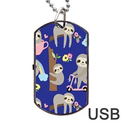 Hand Drawn Cute Sloth Pattern Background Dog Tag Usb Flash (one Side) by Vaneshart