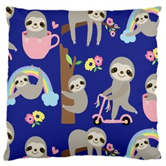 Hand Drawn Cute Sloth Pattern Background Large Cushion Case (one Side) by Vaneshart