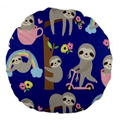 Hand Drawn Cute Sloth Pattern Background Large 18  Premium Round Cushions by Vaneshart