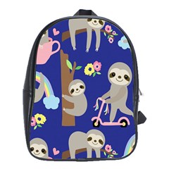 Hand Drawn Cute Sloth Pattern Background School Bag (xl) by Vaneshart