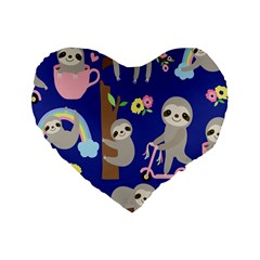 Hand Drawn Cute Sloth Pattern Background Standard 16  Premium Heart Shape Cushions by Vaneshart