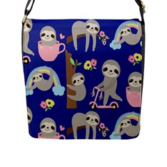 Hand Drawn Cute Sloth Pattern Background Flap Closure Messenger Bag (l) by Vaneshart