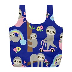 Hand Drawn Cute Sloth Pattern Background Full Print Recycle Bag (l) by Vaneshart