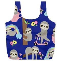 Hand Drawn Cute Sloth Pattern Background Full Print Recycle Bag (xl) by Vaneshart