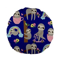 Hand Drawn Cute Sloth Pattern Background Standard 15  Premium Flano Round Cushions by Vaneshart