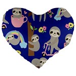 Hand Drawn Cute Sloth Pattern Background Large 19  Premium Flano Heart Shape Cushions Front