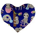 Hand Drawn Cute Sloth Pattern Background Large 19  Premium Flano Heart Shape Cushions Back