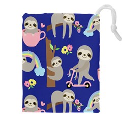 Hand Drawn Cute Sloth Pattern Background Drawstring Pouch (4xl) by Vaneshart