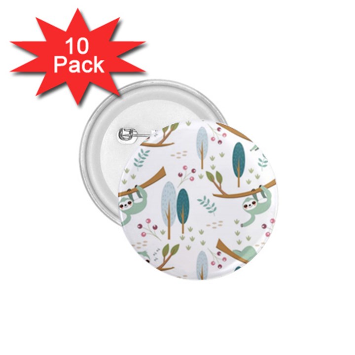 Pattern Sloth Woodland 1.75  Buttons (10 pack)