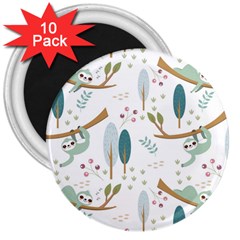 Pattern Sloth Woodland 3  Magnets (10 Pack)  by Vaneshart