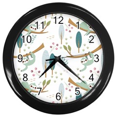 Pattern Sloth Woodland Wall Clock (black) by Vaneshart