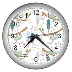 Pattern Sloth Woodland Wall Clock (silver) by Vaneshart