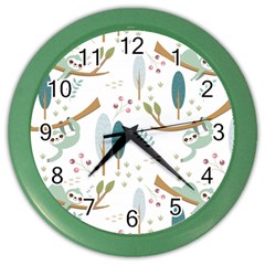 Pattern Sloth Woodland Color Wall Clock by Vaneshart