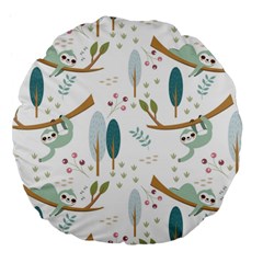 Pattern Sloth Woodland Large 18  Premium Flano Round Cushions by Vaneshart