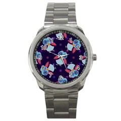 Owl Pattern Background Sport Metal Watch by Vaneshart