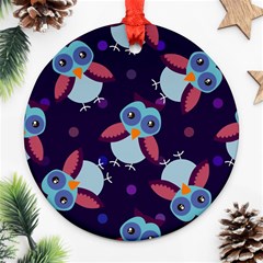 Owl Pattern Background Round Ornament (two Sides) by Vaneshart