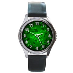 Green Rod Shaped Bacteria Round Metal Watch by Vaneshart