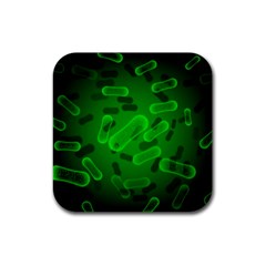 Green Rod Shaped Bacteria Rubber Coaster (square)  by Vaneshart