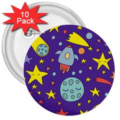 Card With Lovely Planets 3  Buttons (10 Pack)  by Vaneshart