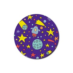 Card With Lovely Planets Rubber Round Coaster (4 Pack)  by Vaneshart