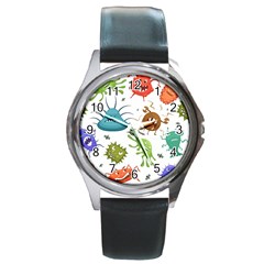 Dangerous Streptococcus Lactobacillus Staphylococcus Others Microbes Cartoon Style Vector Seamless Round Metal Watch by Vaneshart