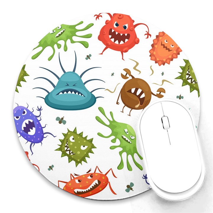 Dangerous Streptococcus Lactobacillus Staphylococcus Others Microbes Cartoon Style Vector Seamless Round Mousepads