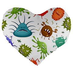 Dangerous Streptococcus Lactobacillus Staphylococcus Others Microbes Cartoon Style Vector Seamless Large 19  Premium Heart Shape Cushions by Vaneshart