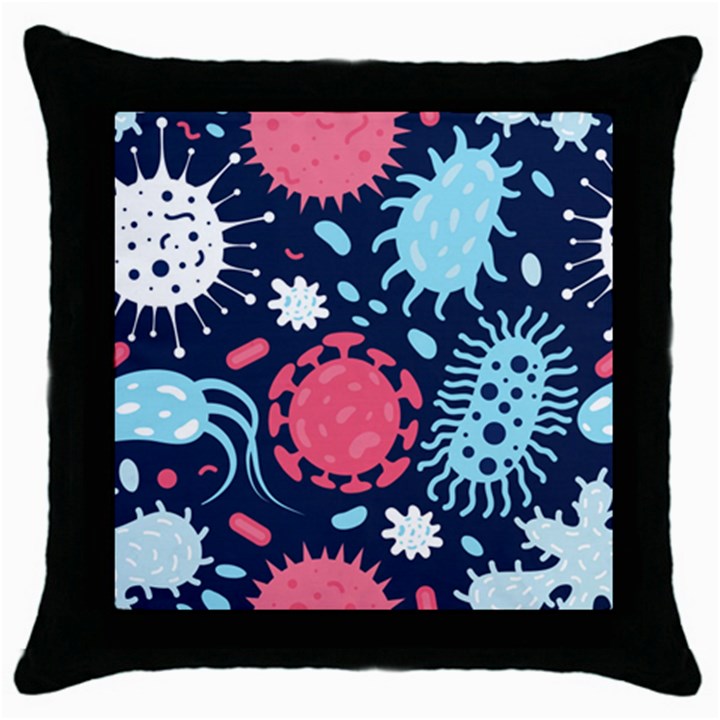 Seamless Pattern Microbes Virus Vector Illustration Throw Pillow Case (Black)