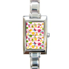 Tropical Fruits Berries Seamless Pattern Rectangle Italian Charm Watch by Vaneshart