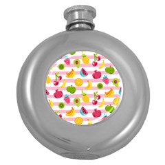 Tropical Fruits Berries Seamless Pattern Round Hip Flask (5 Oz) by Vaneshart