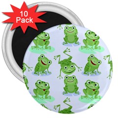 Cute Green Frogs Seamless Pattern 3  Magnets (10 Pack)  by Vaneshart