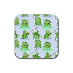 Cute Green Frogs Seamless Pattern Rubber Coaster (square)  by Vaneshart